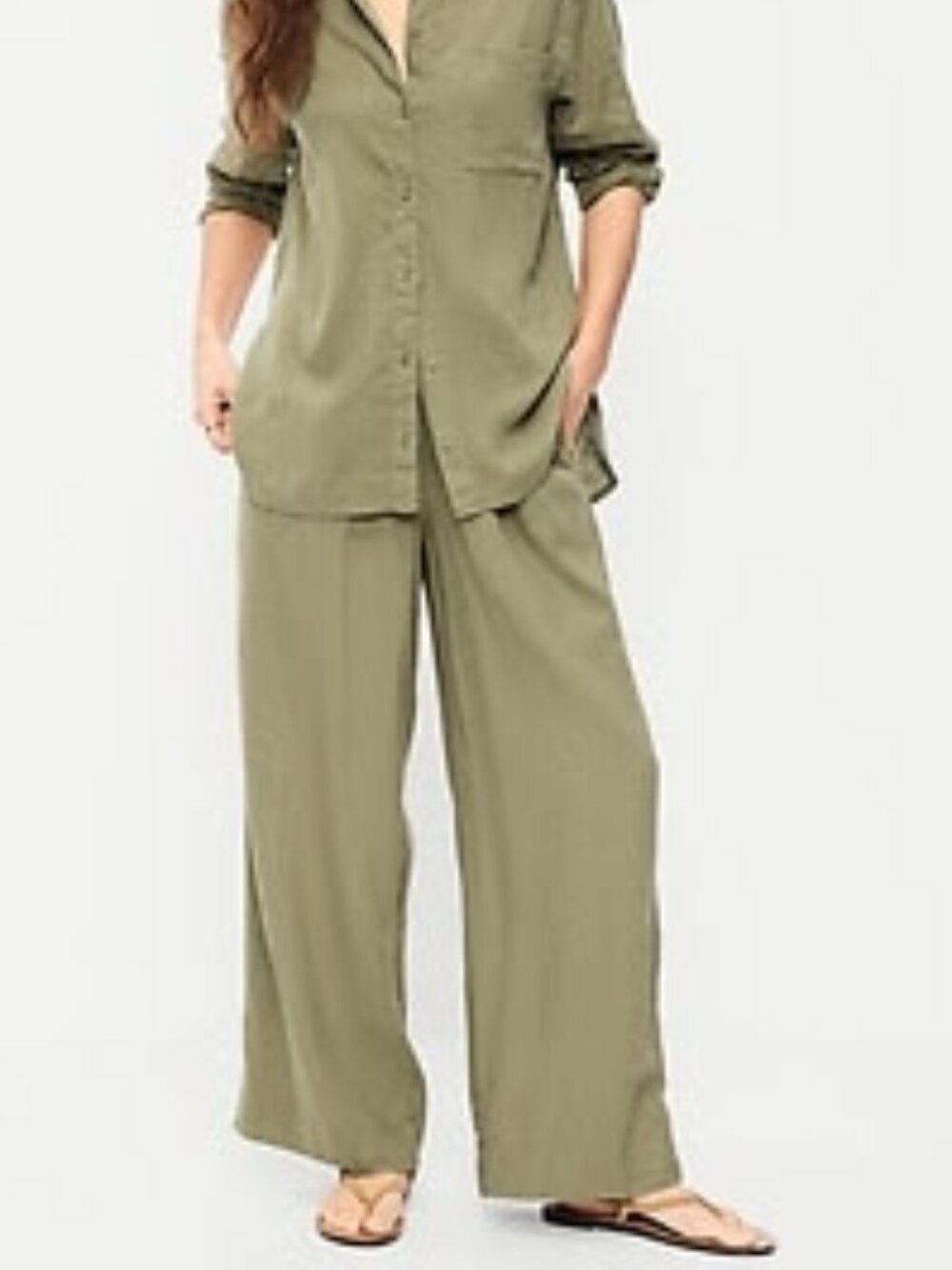 Old Navy Linen Blend Super Wide Leg Pants Kombu Olive L Tall High Rise